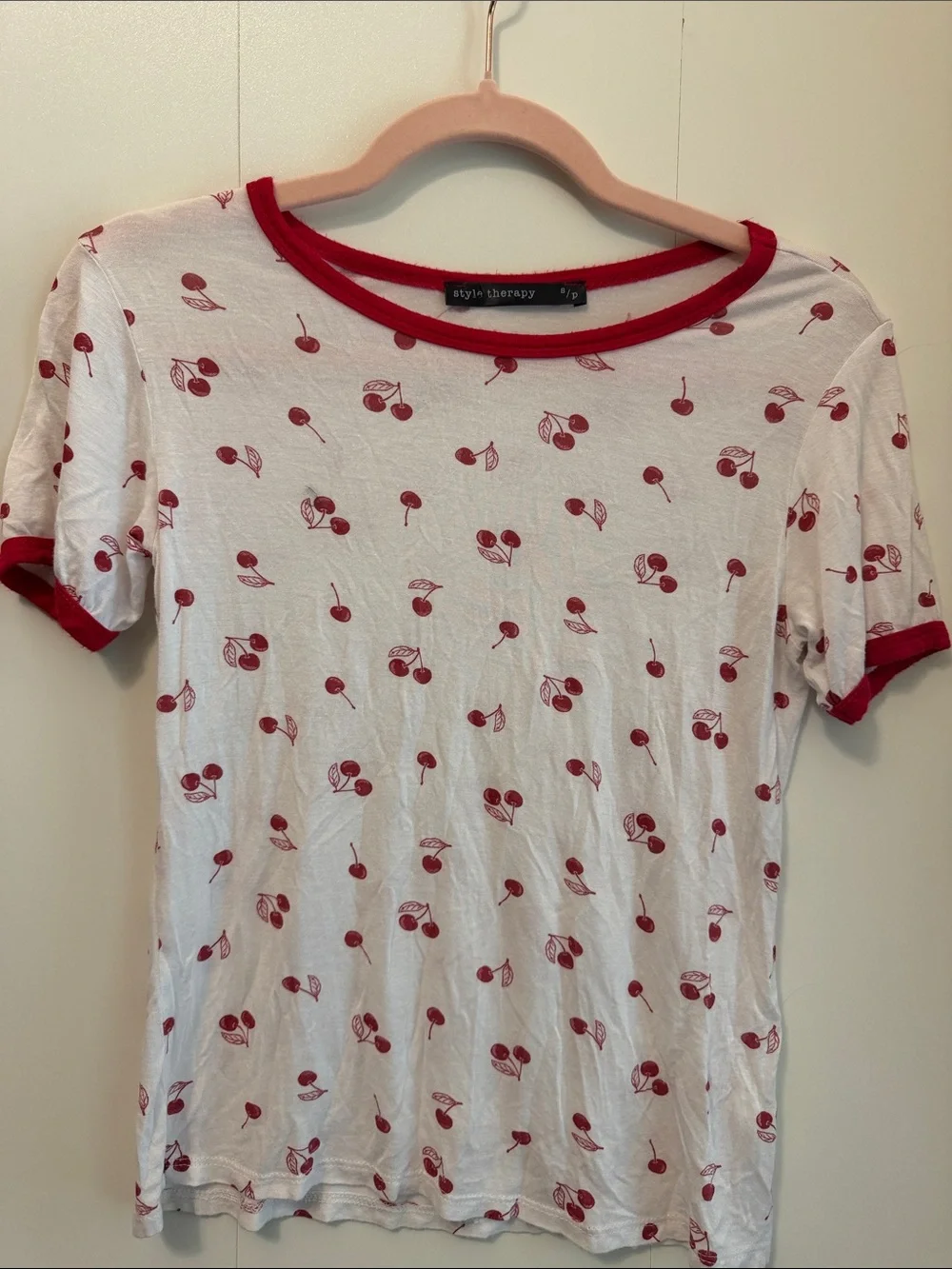 Style & Co. White Cherry Print Ringer Tee